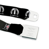MOPAR Logo Full Color Black/White Seatbelt Belt - MOPAR Logo Repeat Black/Silver Gradient Webbing