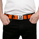 MOPAR Logo Full Color Black/White Seatbelt Belt - MOPAR Logo Repeat Orange/Black Webbing