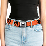 MOPAR Logo Full Color Black/White Seatbelt Belt - MOPAR Logo Repeat Orange/Black Webbing