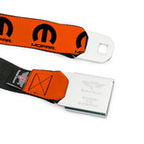 MOPAR Logo Full Color Black/White Seatbelt Belt - MOPAR Logo Repeat Orange/Black Webbing