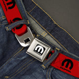 MOPAR Logo Full Color Black/White Seatbelt Belt - MOPAR Logo Repeat Red/Black Webbing