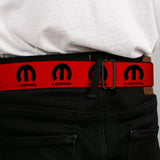 MOPAR Logo Full Color Black/White Seatbelt Belt - MOPAR Logo Repeat Red/Black Webbing