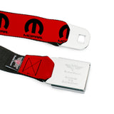 MOPAR Logo Full Color Black/White Seatbelt Belt - MOPAR Logo Repeat Red/Black Webbing