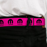 MOPAR Logo Full Color Black/White Seatbelt Belt - MOPAR Logo Repeat Hot Pink/Black Webbing