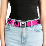 MOPAR Logo Full Color Black/White Seatbelt Belt - MOPAR Logo Repeat Hot Pink/Black Webbing