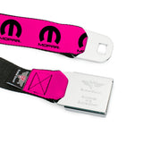 MOPAR Logo Full Color Black/White Seatbelt Belt - MOPAR Logo Repeat Hot Pink/Black Webbing