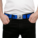 MOPAR Logo Full Color Black/White Seatbelt Belt - MOPAR Logo Repeat Blue/Black Webbing