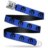 MOPAR Logo Full Color Black/White Seatbelt Belt - MOPAR Logo Repeat Blue/Black Webbing
