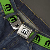 MOPAR Logo Full Color Black/White Seatbelt Belt - MOPAR Logo Repeat Green/Black Webbing