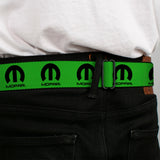 MOPAR Logo Full Color Black/White Seatbelt Belt - MOPAR Logo Repeat Green/Black Webbing