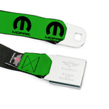 MOPAR Logo Full Color Black/White Seatbelt Belt - MOPAR Logo Repeat Green/Black Webbing