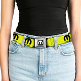 MOPAR Logo Full Color Black/White Seatbelt Belt - MOPAR Logo Repeat Yellow/Black Webbing