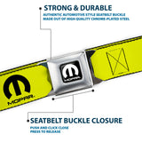 MOPAR Logo Full Color Black/White Seatbelt Belt - MOPAR Logo Repeat Yellow/Black Webbing