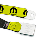 MOPAR Logo Full Color Black/White Seatbelt Belt - MOPAR Logo Repeat Yellow/Black Webbing