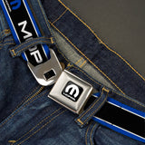 MOPAR Logo Full Color Black White Seatbelt Belt - MOPAR Text/Logo/Stripe Blue/White/Black Webbing