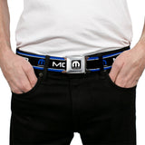 MOPAR Logo Full Color Black White Seatbelt Belt - MOPAR Text/Logo/Stripe Blue/White/Black Webbing