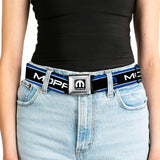 MOPAR Logo Full Color Black White Seatbelt Belt - MOPAR Text/Logo/Stripe Blue/White/Black Webbing
