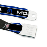 MOPAR Logo Full Color Black White Seatbelt Belt - MOPAR Text/Logo/Stripe Blue/White/Black Webbing