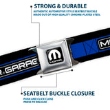 MOPAR Logo Full Color Black White Seatbelt Belt - MOPAR GARAGE Checker Logo/Stripe Black/Blue/White Webbing
