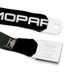 MOPAR Logo Full Color Black White Seatbelt Belt - MOPAR Text Black/White Webbing
