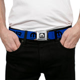 MOPAR Logo Full Color Black White Seatbelt Belt - MOPAR Text/Logo Blue/Black Webbing