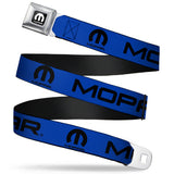 MOPAR Logo Full Color Black White Seatbelt Belt - MOPAR Text/Logo Blue/Black Webbing