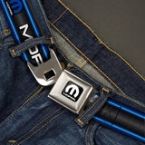 MOPAR Logo Full Color Black White Seatbelt Belt - MOPAR Text/Logo/Stripe/Grill Black/Grays/Blue Glow/White Webbing