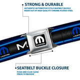 MOPAR Logo Full Color Black White Seatbelt Belt - MOPAR Text/Logo/Stripe/Grill Black/Grays/Blue Glow/White Webbing