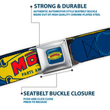 MOPAR 1937-1947 Logo Full Color Blue/Yellow/Red Seatbelt Belt - MOPAR 1937-1947 Logo-USE CHRYSLER ENGINEERED MOPAR PARTS AND ACCESSORIES Blue/Yellow/Red Webbing