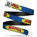 MOPAR 1937-1947 Logo Full Color Blue/Yellow/Red Seatbelt Belt - MOPAR 1937-1947 Logo-USE CHRYSLER ENGINEERED MOPAR PARTS AND ACCESSORIES Blue/Yellow/Red Webbing