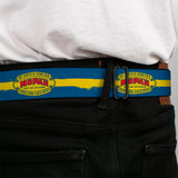 MOPAR 1937-1947 Logo Full Color Blue Yellow Red Seatbelt Belt - MOPAR 1937-1947 Logo-USE CHRYSLER ENGINEERED MOPAR PARTS AND ACCESSORIES/Paint Stripe Blue/Yellow/Red Webbing