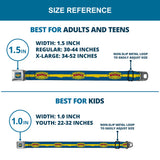 MOPAR 1937-1947 Logo Full Color Blue Yellow Red Seatbelt Belt - MOPAR 1937-1947 Logo-USE CHRYSLER ENGINEERED MOPAR PARTS AND ACCESSORIES/Paint Stripe Blue/Yellow/Red Webbing