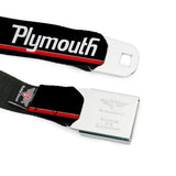 PLYMOUTH Text Logo Full Color Black White Seatbelt Belt - PLYMOUTH Text/Stripe Black/White/Gray/Red Webbing