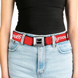 PLYMOUTH Text Logo Full Color Black White Seatbelt Belt - PLYMOUTH Text Logo Red/White Webbing
