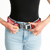 PLYMOUTH Text Logo Full Color Black White Seatbelt Belt - PLYMOUTH Text Logo Red/White Webbing