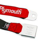PLYMOUTH Text Logo Full Color Black White Seatbelt Belt - PLYMOUTH Text Logo Red/White Webbing