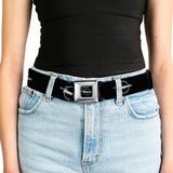 Barracuda Emblem Full Color Black Silver Seatbelt Belt - Barracuda Emblem Repeat Black/Silver Webbing