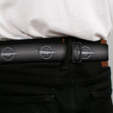 Barracuda Emblem Full Color Black Silver Seatbelt Belt - Barracuda Emblem Repeat Gray Fade/Silver Webbing