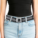 Barracuda Emblem Full Color Black Silver Seatbelt Belt - Barracuda Emblem Repeat Gray Fade/Silver Webbing