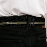 BARRACUDA Script Logo Full Color Black White Seatbelt Belt - BARRACUDA Script Stripe/Monogram Black/Gray/Olive/Silver Webbing