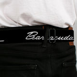 BARRACUDA Script Logo Full Color Black White Seatbelt Belt - BARRACUDA Script Logo Black/Silver Webbing