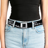 BARRACUDA Script Logo Full Color Black White Seatbelt Belt - BARRACUDA Script Logo Black/Silver Webbing