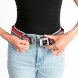 Plymouth GTX Emblem Full Color Black Silver Fade White Seatbelt Belt - Plymouth GTX Emblem/Stripe Red/White/Grays Webbing
