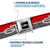Plymouth GTX Emblem Full Color Black Silver Fade White Seatbelt Belt - Plymouth GTX Emblem/Stripe Red/White/Grays Webbing