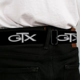 Plymouth GTX Emblem Full Color Black Silver Fade White Seatbelt Belt - Plymouth GTX Emblem Black/Silver Fade/White Webbing