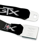 Plymouth GTX Emblem Full Color Black Silver Fade White Seatbelt Belt - Plymouth GTX Emblem Black/Silver Fade/White Webbing