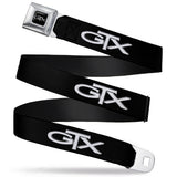 Plymouth GTX Emblem Full Color Black Silver Fade White Seatbelt Belt - Plymouth GTX Emblem Black/Silver Fade/White Webbing