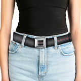 DODGE Full Color Gray Red Seatbelt Belt - Dodge 100th Anniversary Logo Black-Gray Fade/Red Webbing