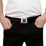 Dodge 100th Anniversary Logo Brushed Silver Black Seatbelt Belt - Dodge 100th Anniversary Logo/Stripe Black/Red Webbing