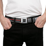 Dodge 100th Anniversary Logo Brushed Silver Black Seatbelt Belt - Dodge 100th Anniversary Rhombus/Stripe Black-Gray Swirl/Red Webbing